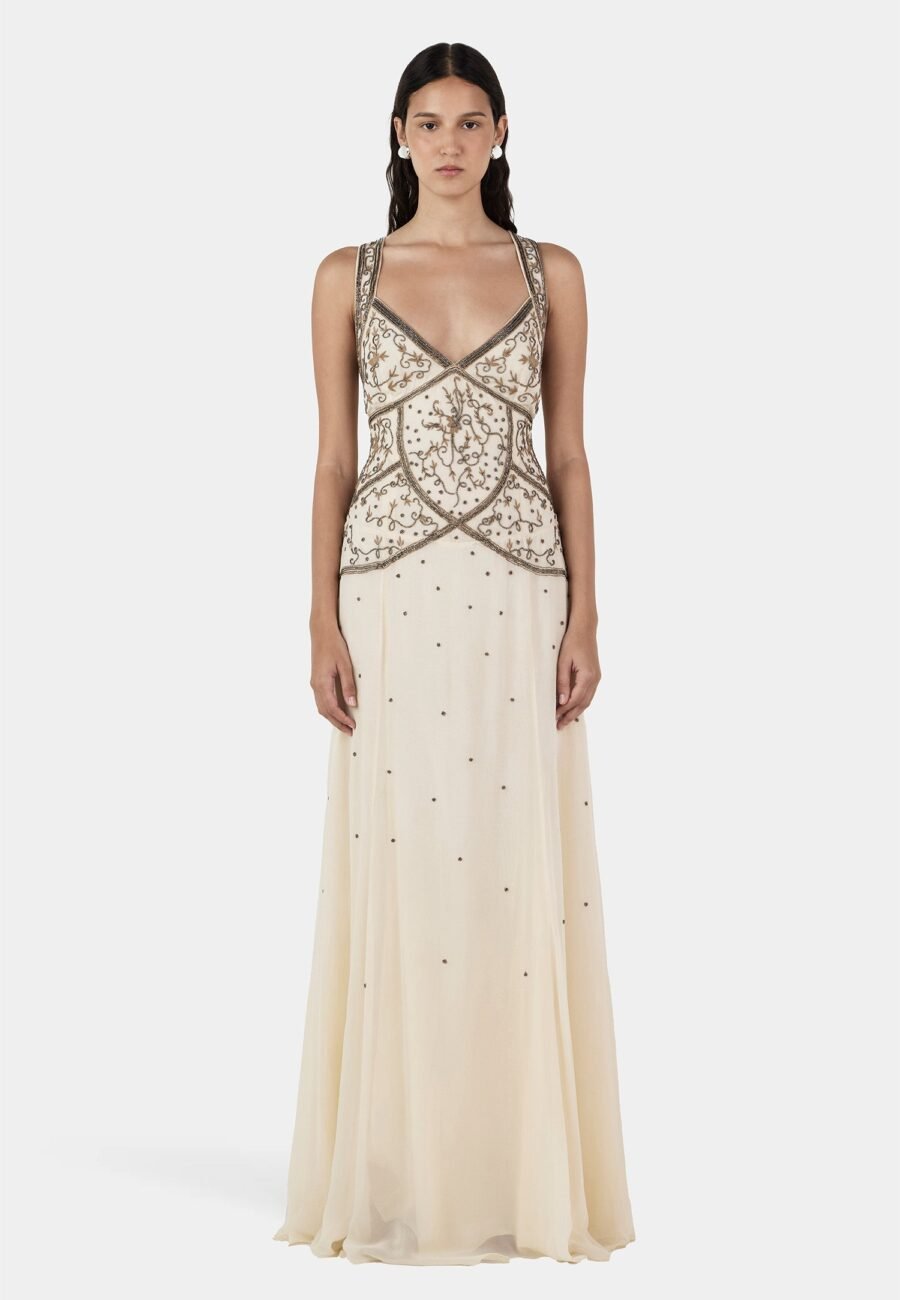 Maja Beaded Maxi Dress Silver Veil